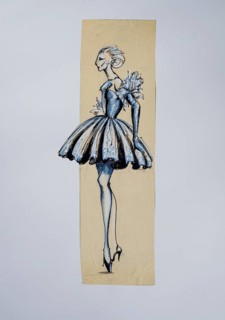 Fashion sketch, fashion design, women's fashion, haute couture collection, pencil drawing, mixed