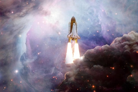 Space Shuttle Atlantis. Cosmos art. Elements of this image furnished by NASA