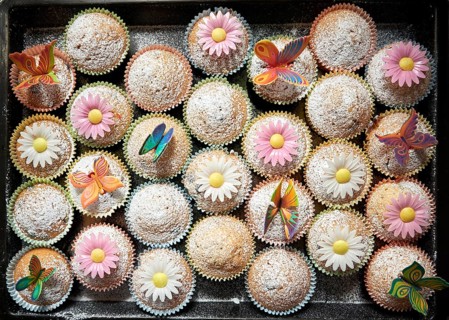 Fresh tasty muffins with decoration