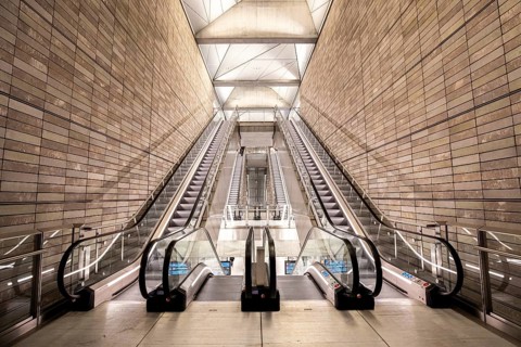 Copenhagen, Denmark, October 13, 2019: Interior view of the new metro station Nuuks Plads on the