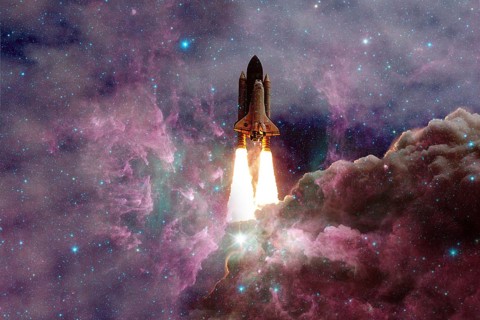Space Shuttle Atlantis. Cosmos art. Elements of this image furnished by NASA