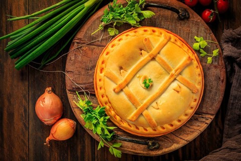 Empanada Gallega - traditional pie stuffed with tuna, Galician and Spanish cuisine. Tart with tuna