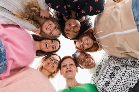 low angle best friends looking down. High resolution photo