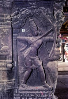 Manmatha Sculpture in Ramaswamy temple pillared Mahamandapatam in Kumbakonam, Tamil Nadu, India,
