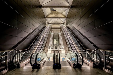 Copenhagen, Denmark, October 13, 2019: Interior view of the new metro station Radhuspladsen on the
