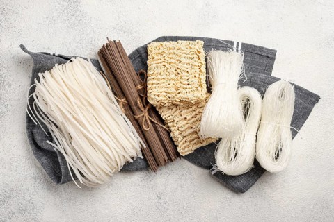 Top view uncooked assortment noodles