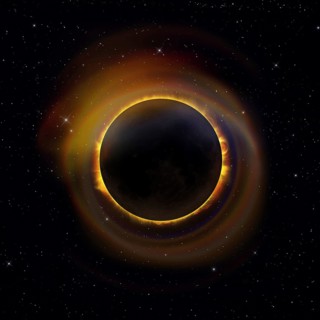 Solar eclipse with colorful halo on a starry sky background. Elements of this image furnished by