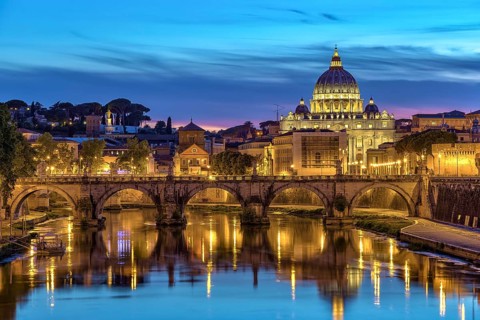 Sunset at Rome with Saint Peter's Basilica, Rome, Italy, Europe