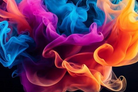 Vibrant abstract smoke-like fluid art on a black background, AI generated