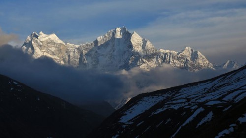 Sunset in Dhole, view of Mt Thamserku and other high mountains