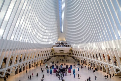 New York, United States of America, November 18, 2016: Interior view of the Oculus train station at