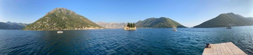 Panoramic view, view from the island of Maria from the Rock, Gospa od Skrpjela to Perast and the
