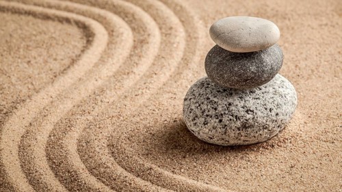 Japanese Zen stone garden, relaxation, meditation, simplicity and balance concept, panorama of