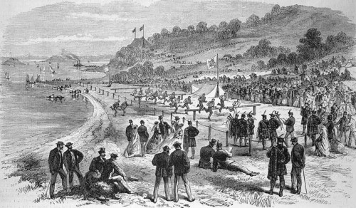 Games of the Caledonian club in San Francisco, emigrants from Scotland, 1869, America, Historic,