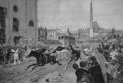 Horse Racing on the Corso in Rome in 1870, Italy, Historical, digitally restored reproduction of an