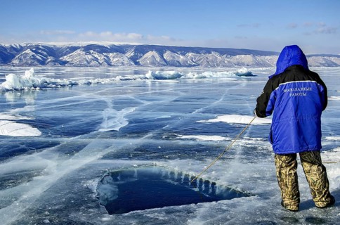 Surface security for scuba divers, Lake Baikal, Olkhon Island, Pribaikalsky National Park, Irkutsk