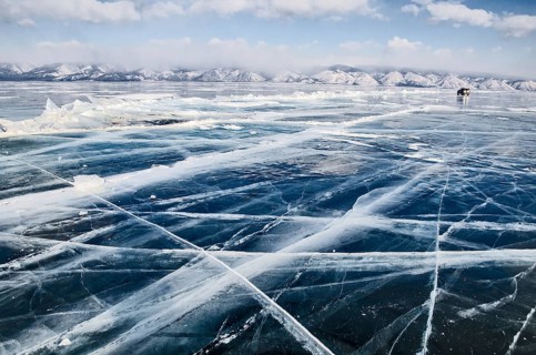 Cracks in the ice, Lake Baikal, Olkhon Island, Pribaikalsky National Park, Irkutsk Province,