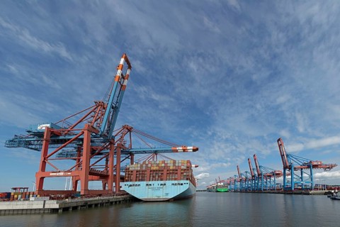 Container terminals Eurogate and Burchardkai, Photomerge, Waltershof, Hamburg, Germany, Europe