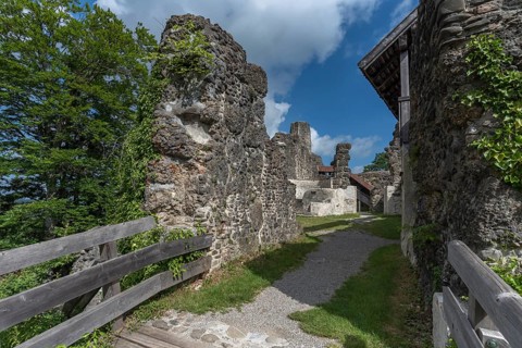 Entrance to the ruins of Alt-Trauchburg Castle, 13th century. The ruin is one of the best preserved