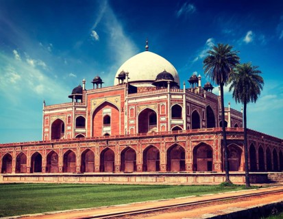 Vintage retro effect filtered hipster style image of Delhi famous indian landmark Humayun's Tomb.