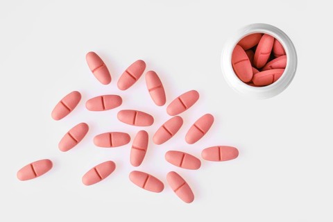 Top view of multi vitamin comples pills
