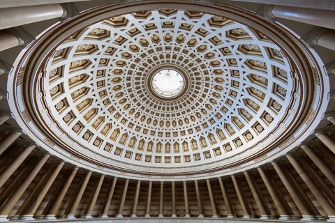 Interior and dome, monument Befreiungshalle Kehlheim, round hall with dome, 45 m high, 29 m