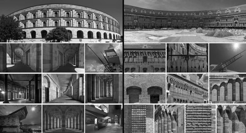 Exterior and interior view of the Congress Hall, unfinished National Socialist monumental building