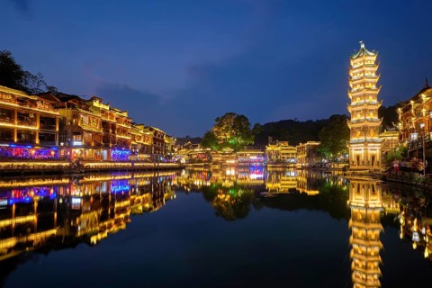 Chinese tourist attraction destination, Feng Huang Ancient Town (Phoenix Ancient Town) on Tuo Jiang