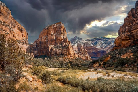 The beautiful mountain that climbs on the Angels Landing Trail trekking in Zion National Park