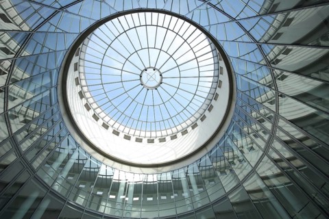 View of dome of Schirn Kunsthalle, roof, glass window, round, reflection, glass building,