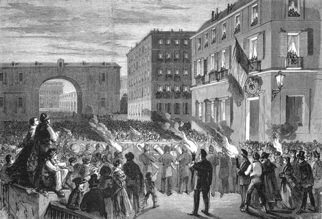 Serenade offered to the French Embassy by the people of Madrid, 1869, Spain, Historic, digitally