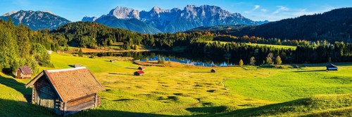 Geroldsee, behind it the Karwendel Mountains, Werdenfelser Land, Upper Bavaria, Bavaria, Germany,