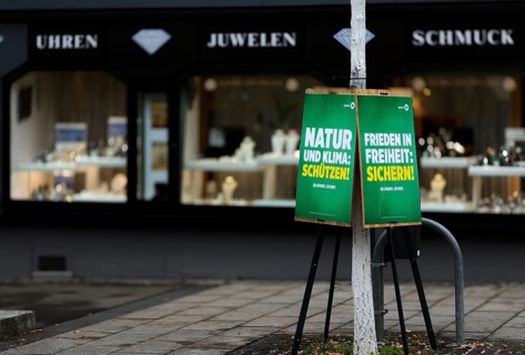 Election posters for the Bundestag election on 23 February 2025, Bündnis 90 Die Grünen, in front of
