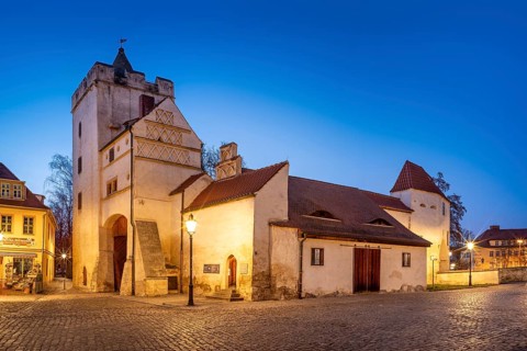 The Marientor at dusk, city gate of the former city fortifications, Naumburg, Saxony-Anhalt,