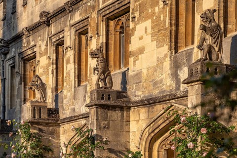 Gargoyles in the courtyard of Magdalen College in Oxford, Oxfordshire, England, Great Britain