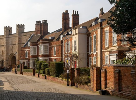Georgian architecture of houses in Minster Yard of Lincoln cathedral, city of Lincoln,
