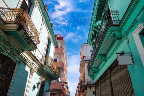 Colorful Old Havana streets in historic center Havana Vieja near Paseo El Prado and Capitolio.