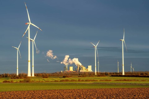 RWE Power lignite-fired power plant Neurath, RWE wind farm near Grevenbroich, power plant units,