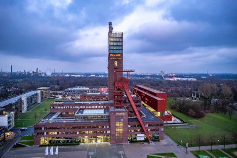 Nordstern colliery seen from the air at dusk, Gelsenkirchen, North Rhine-Westphalia, Germany,