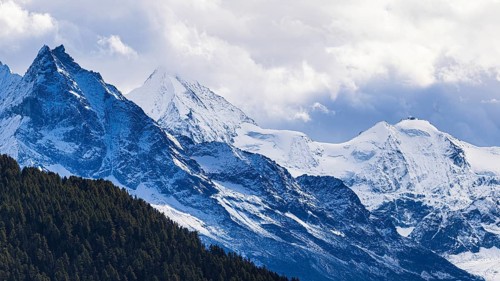 Snow-covered peaks of the mountains Le Besso, and Obergabelhorn, Val d'Anniviers, Valais Alps,