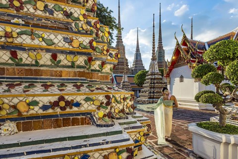 Wat Pho Temple is Bangkok's oldest Buddhist monastery near the Grand Palace. Four chedis are among
