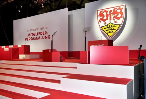Podium, empty, coat of arms, logo, General Assembly VfB Stuttgart 2025,