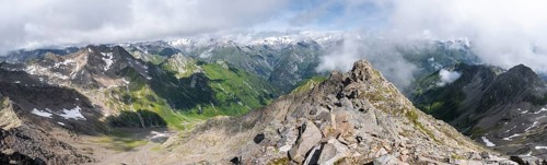 Mountain panorama, view from the summit of the Lasörling to the mountains of the Venediger Group,