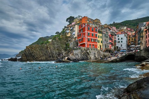 Riomaggiore village popular tourist destination in Cinque Terre National Park a UNESCO World