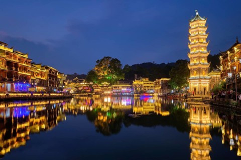 Chinese tourist attraction destination, Feng Huang Ancient Town (Phoenix Ancient Town) on Tuo Jiang