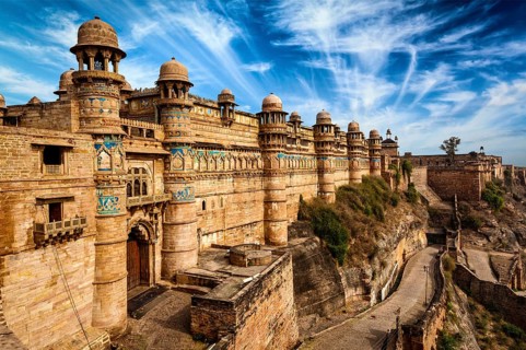 Famous indian landmark, Gwalior fort in daytime. Gwalior, Madhya Pradesh, India, Asia