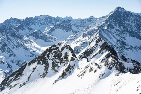 Peaks and mountains in winter, Sellraintal, Stubai Alps, Kühtai, Tyrol, Austria, Europe