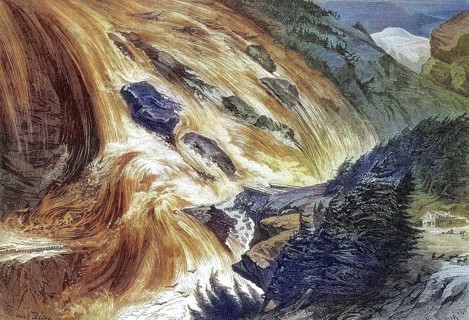 The Mont Cenis disaster, destruction of the railway line near Saint-Michel, 1869,