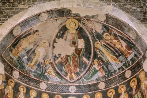 Frescoes in abbey church, Basilica della Santissima Trinità di Saccargia, Province of Sassari,