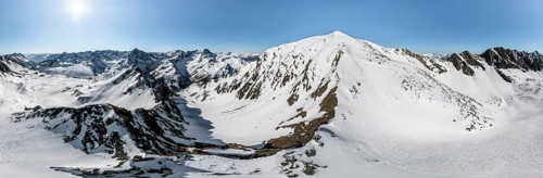 Alpine panorama, Pirchkogel, aerial view, peaks and mountains in winter, Sellraintal, Kühtai,